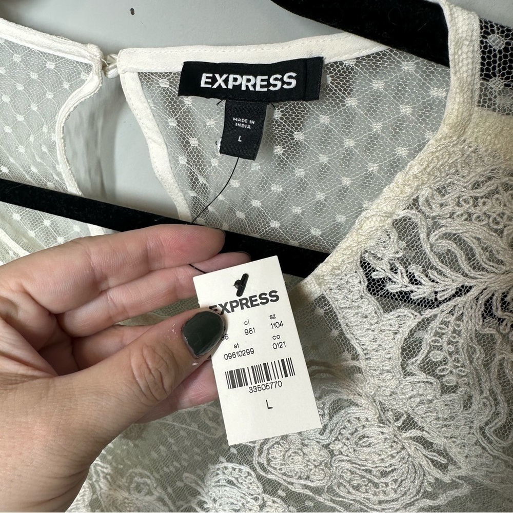 Express Lace Embroidered Mesh Long Sleeve Top White - Picture 3 of 4